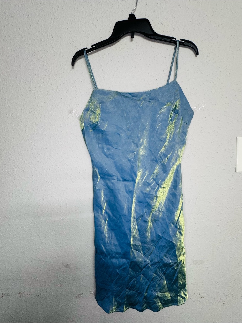 Lovely Day Blue Mini Dress with Green Iridescent Sheen